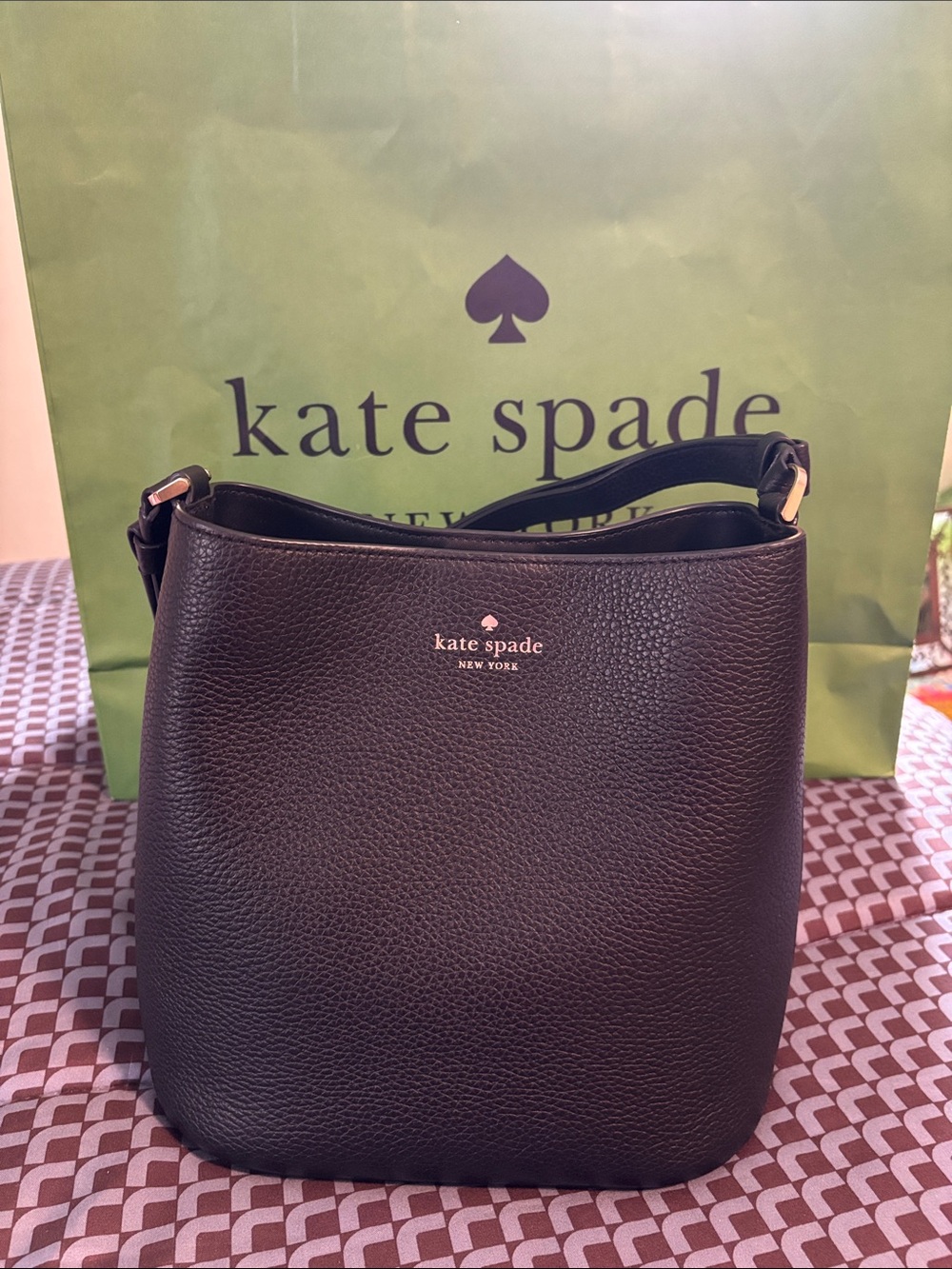 Kate Spade Black Pebbled Leather Crossbody Bucket Bag NWOT